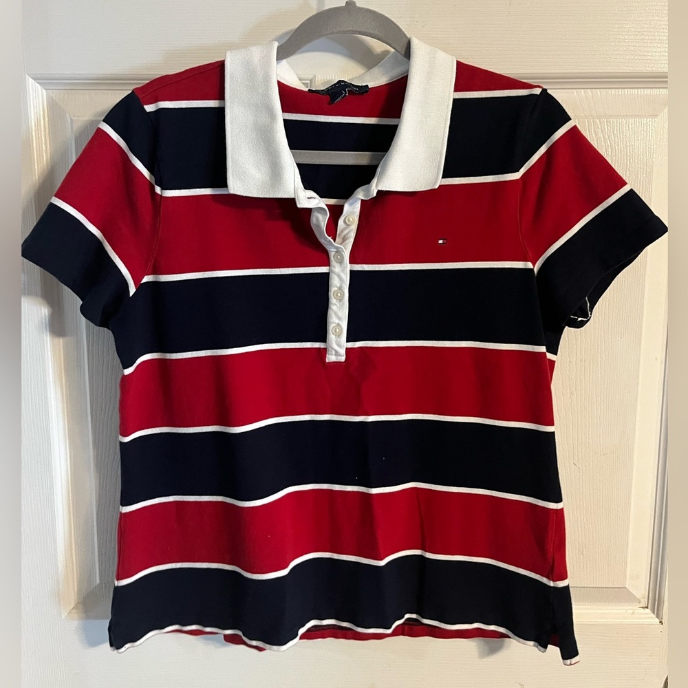 Tommy Hilfiger Red and Navy Polo